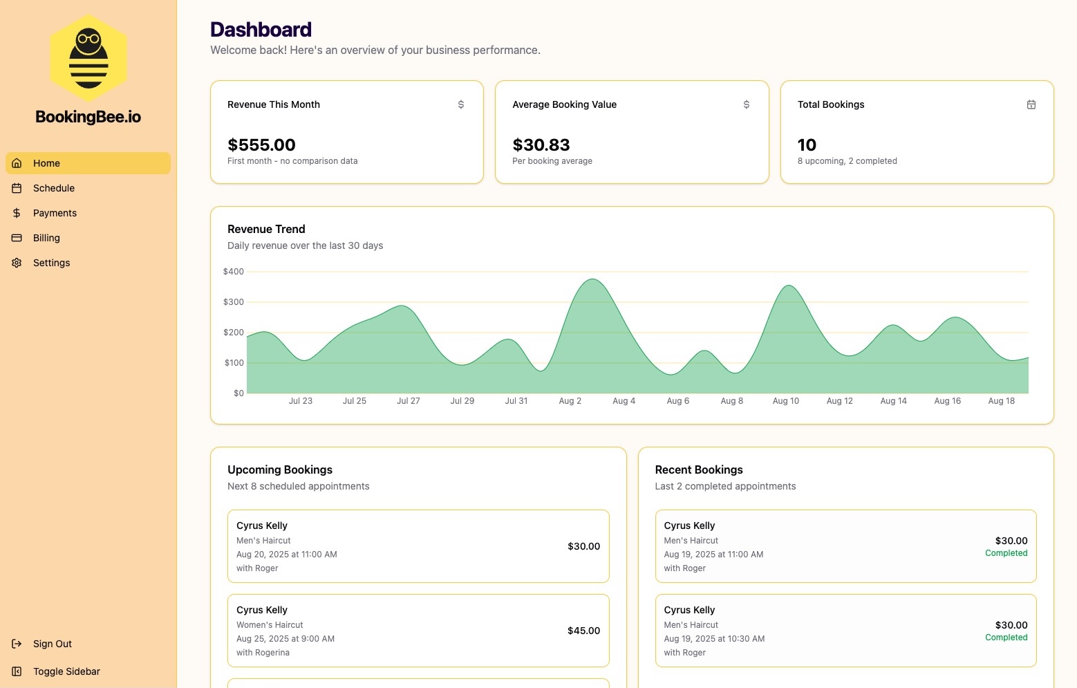 Screenshot of All your bookings in one place